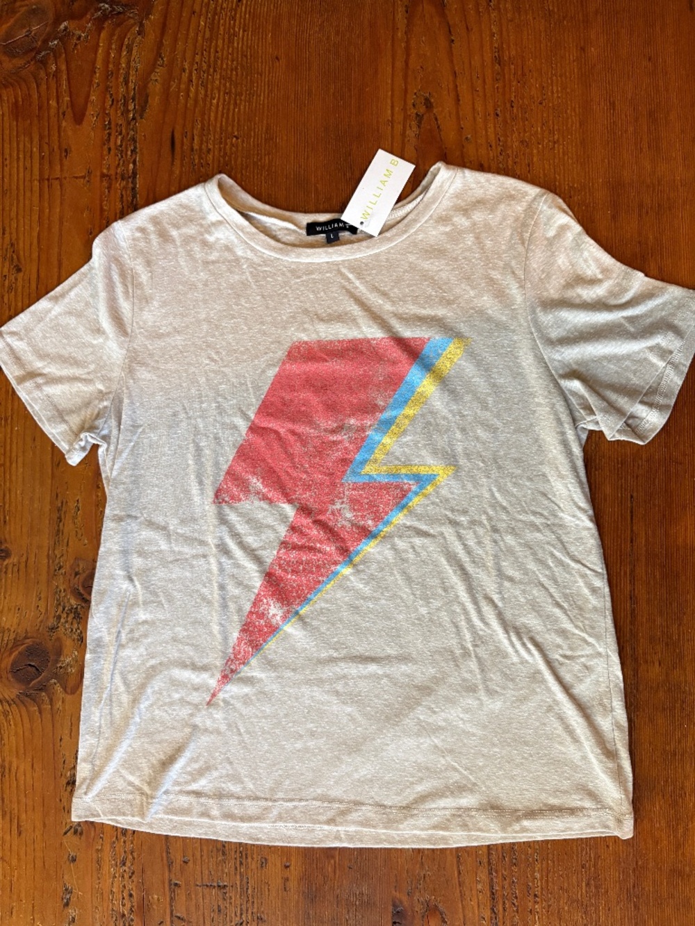 NWT William B and Friends Taupe Lightening Bolt T-Shirt Size Large Made in USA
